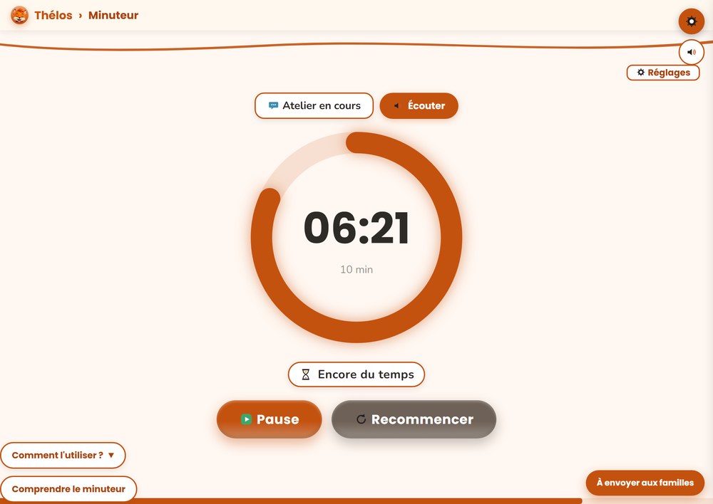 L'outil Le minuteur visuel affiché sur une tablette